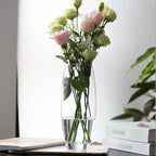 Jarrón de Flores de Cristal, Florero abombado de Vidrio, 26cm, 21cm y 26.5cm de Alto, Elegante y Sofisticado