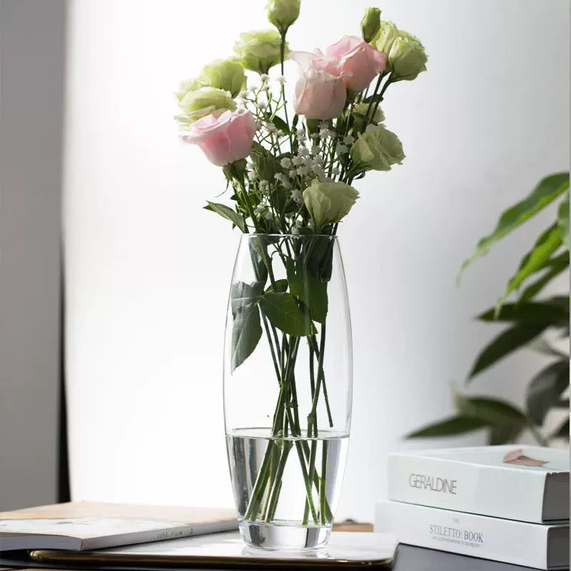 Jarrón de Flores de Cristal, Florero abombado de Vidrio, 26cm, 21cm y 26.5cm de Alto, Elegante y Sofisticado