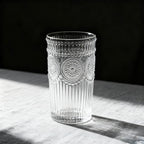 Set de 6 Vasos Transparentes de Cristales de 330ml con Patrón Girasol, Aptos para Lavavajillas