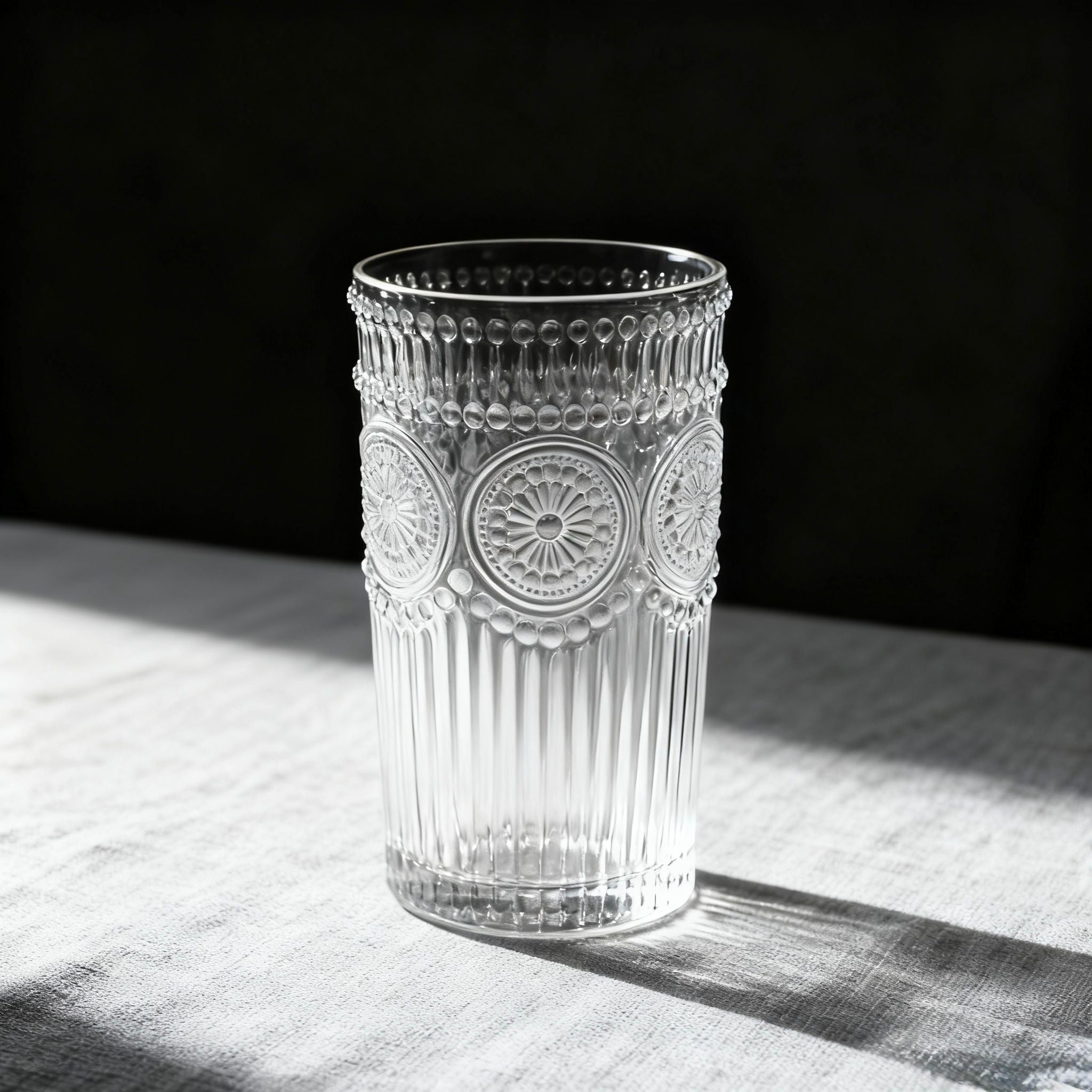 Set de 6 Vasos Transparentes de Cristales de 330ml con Patrón Girasol, Aptos para Lavavajillas