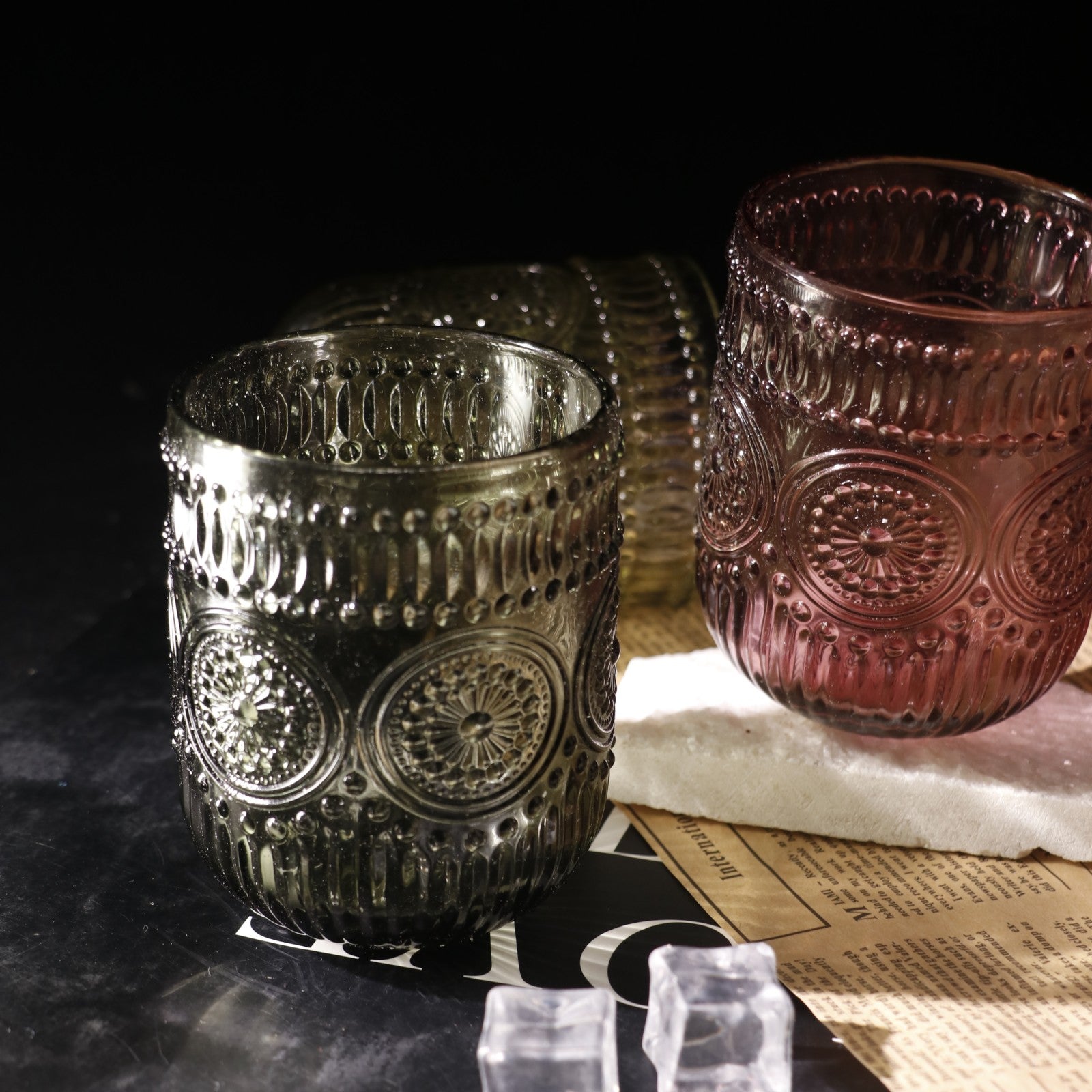 Set de 6 Vasos Colores de 250ml, Vaso de Cristal agua y Bebidas Alcohólicas con Patrón Girasol ,Aptos para lavavajillas