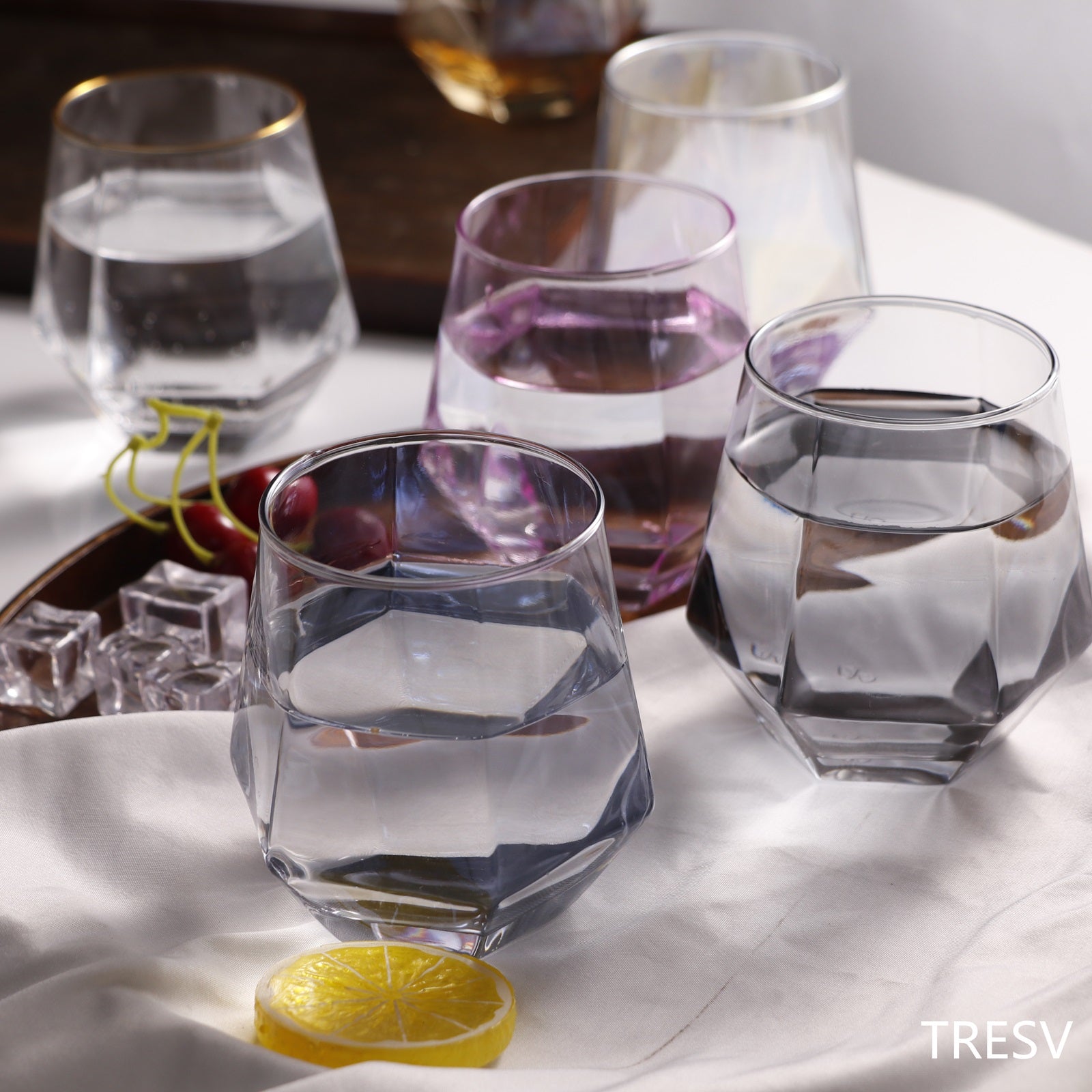 Set de 6 Vasos de cristal agua, Vasos Colores, Vasos de Cristal colores,Aptos para Lavavajillas (330 ml)