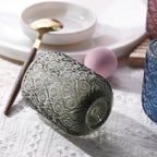 Set de 6 Vasos Colores de 250ml, Vaso de Cristal agua y Bebidas Alcohólicas con Patrón Girasol ,Aptos para lavavajillas