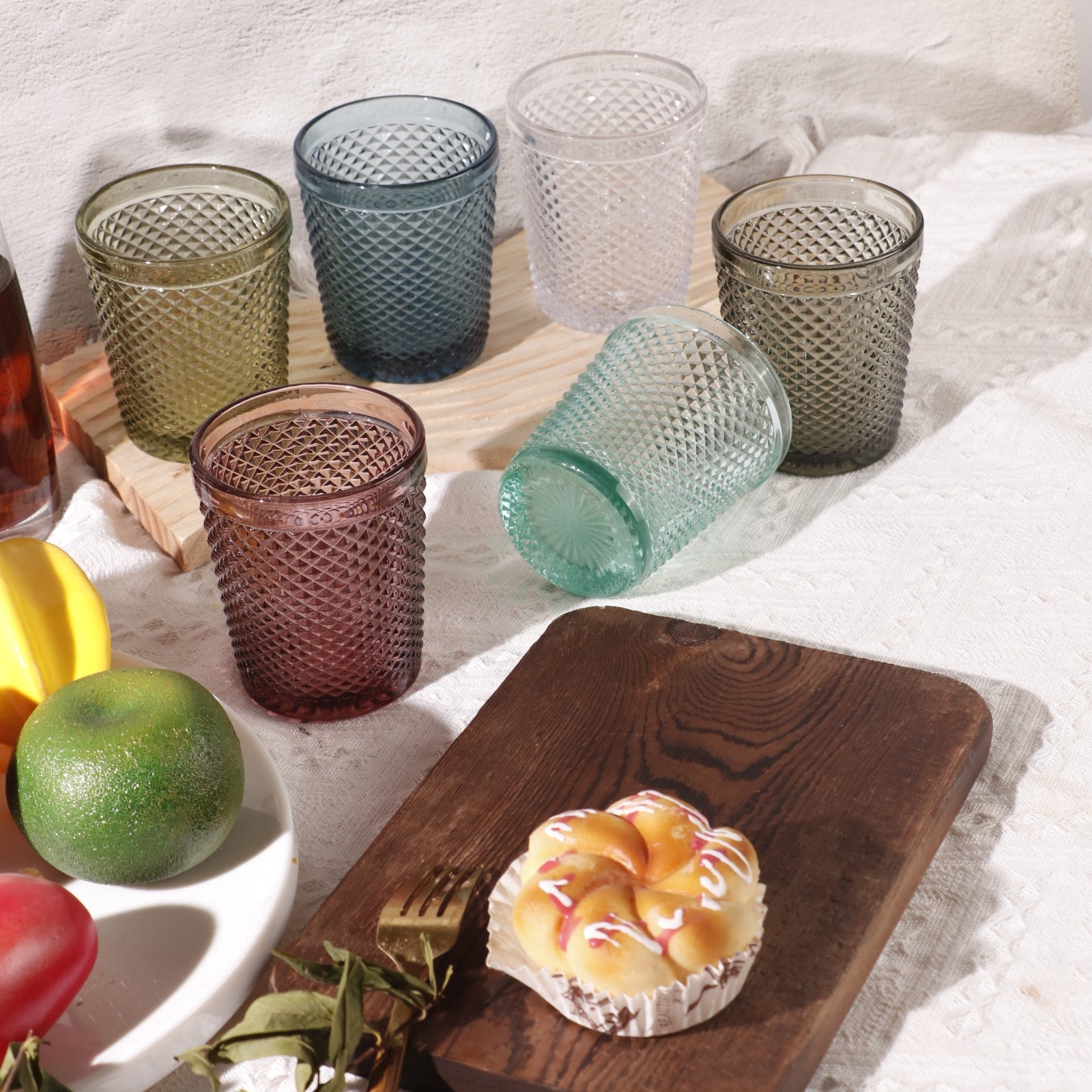 Set de 6 Vasos de Cristal Colores de 250ml, Vasos de Agua y Bebidas, Aptos para Lavavajillas