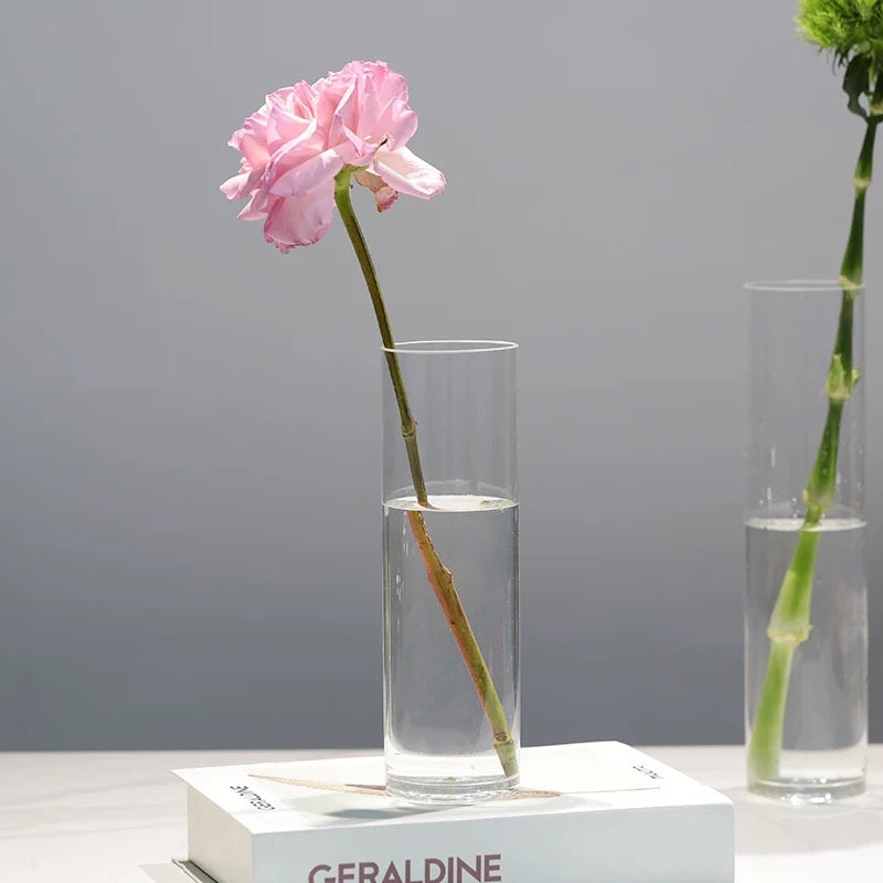 Jarrón de Flores de Cristal, Florero abombado de Vidrio, 26cm, 21cm y 26.5cm de Alto, Elegante y Sofisticado