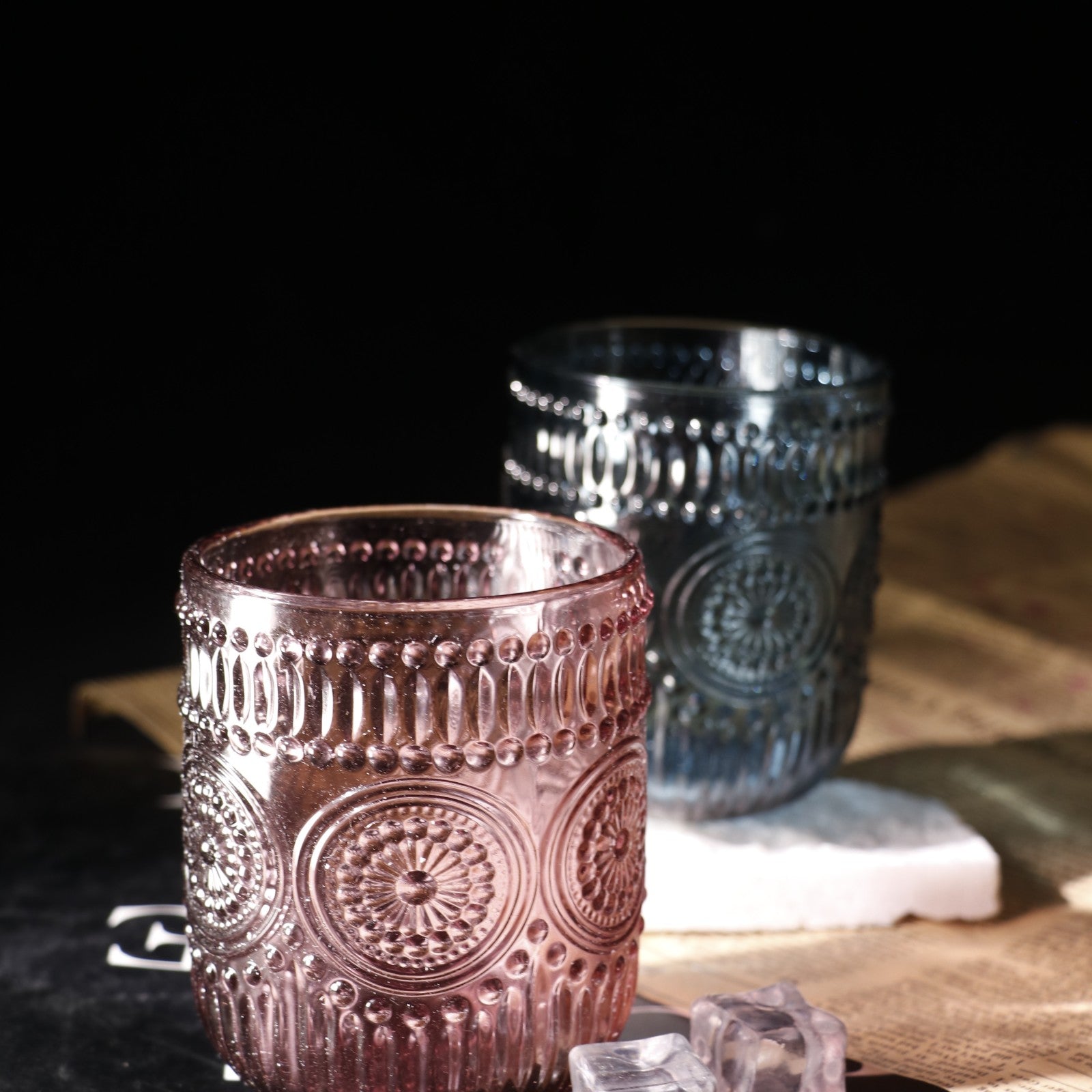 Set de 6 Vasos Colores de 250ml, Vaso de Cristal agua y Bebidas Alcohólicas con Patrón Girasol ,Aptos para lavavajillas