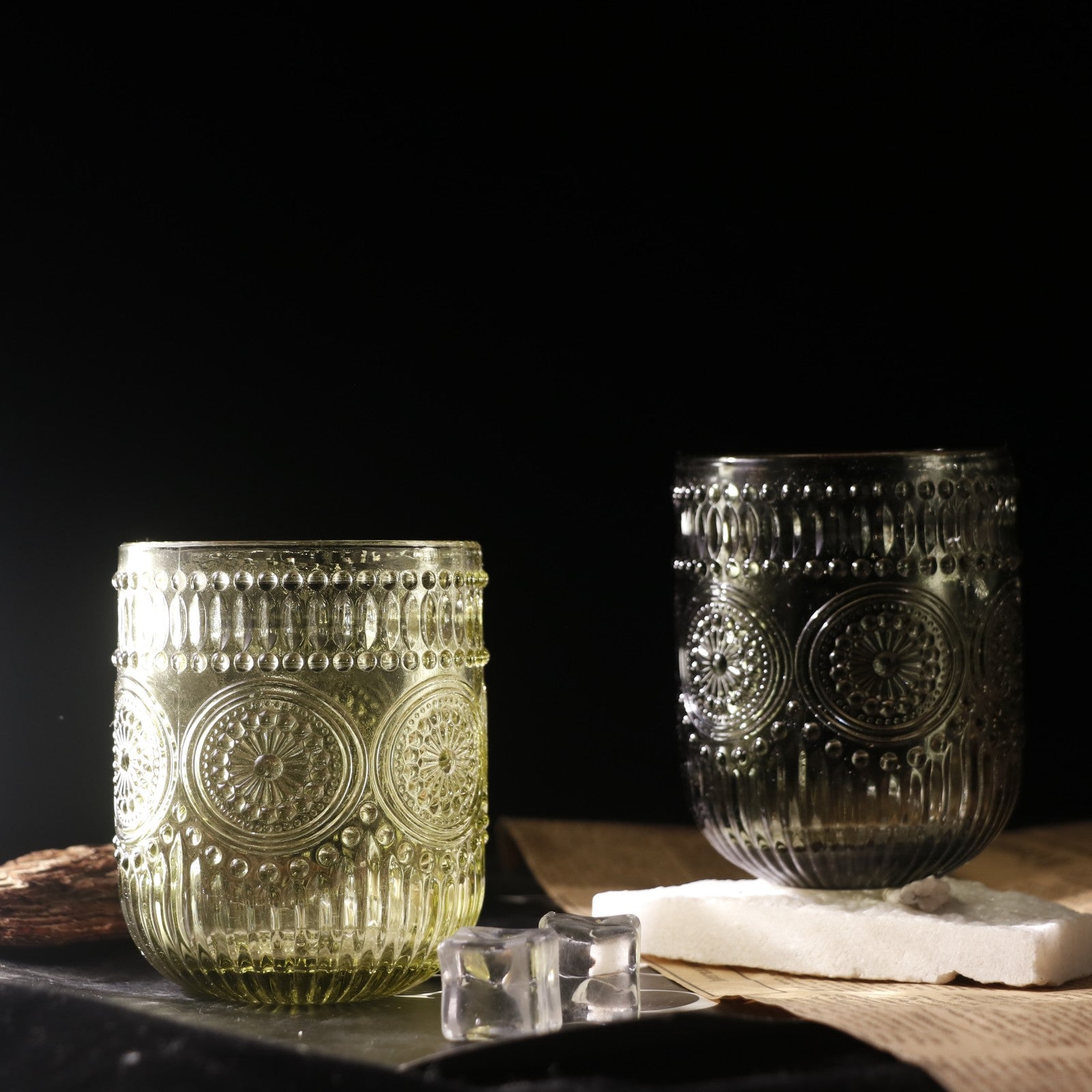 Set de 6 Vasos Colores de 250ml, Vaso de Cristal agua y Bebidas Alcohólicas con Patrón Girasol ,Aptos para lavavajillas