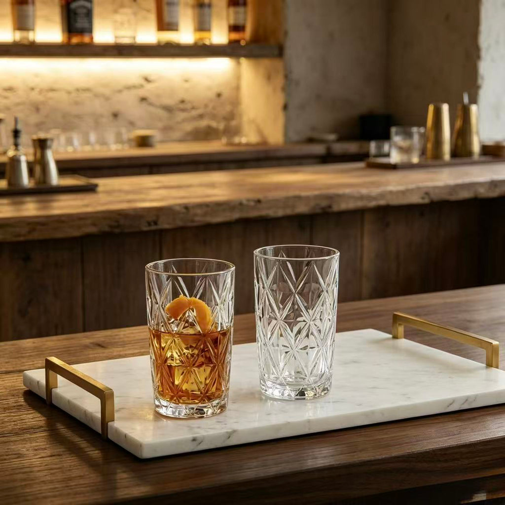 Set de 6 Vasos Transparente, Vaso de Cristal agua de 360 ml, Vaso de Agua y Bebidas, Aptos para Lavavajillas