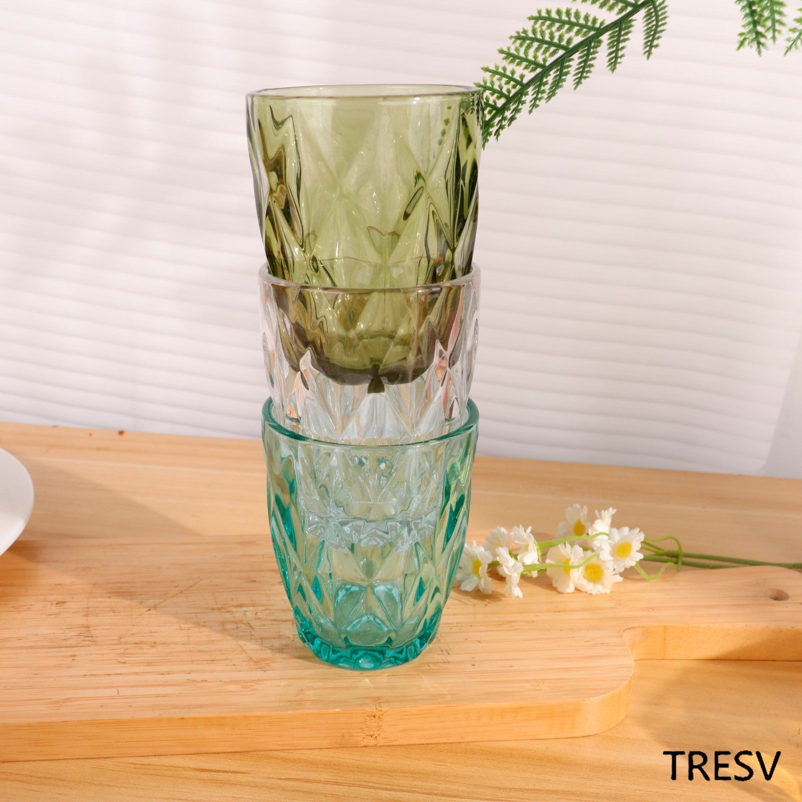 Set de 6 Vasos Colores , Vaso de Cristal agua de 300 ml, Vaso de Agua y Bebidas, Aptos para Lavavajillas (Verde)
