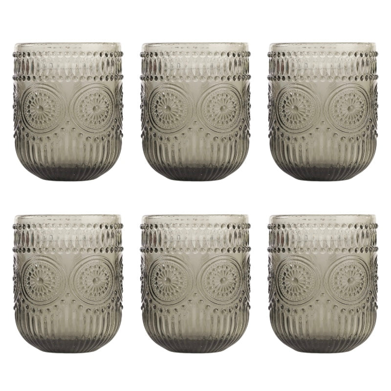 Set de 6 Vasos Colores de 250ml, Vaso de Cristal agua y Bebidas Alcohólicas con Patrón Girasol ,Aptos para lavavajillas
