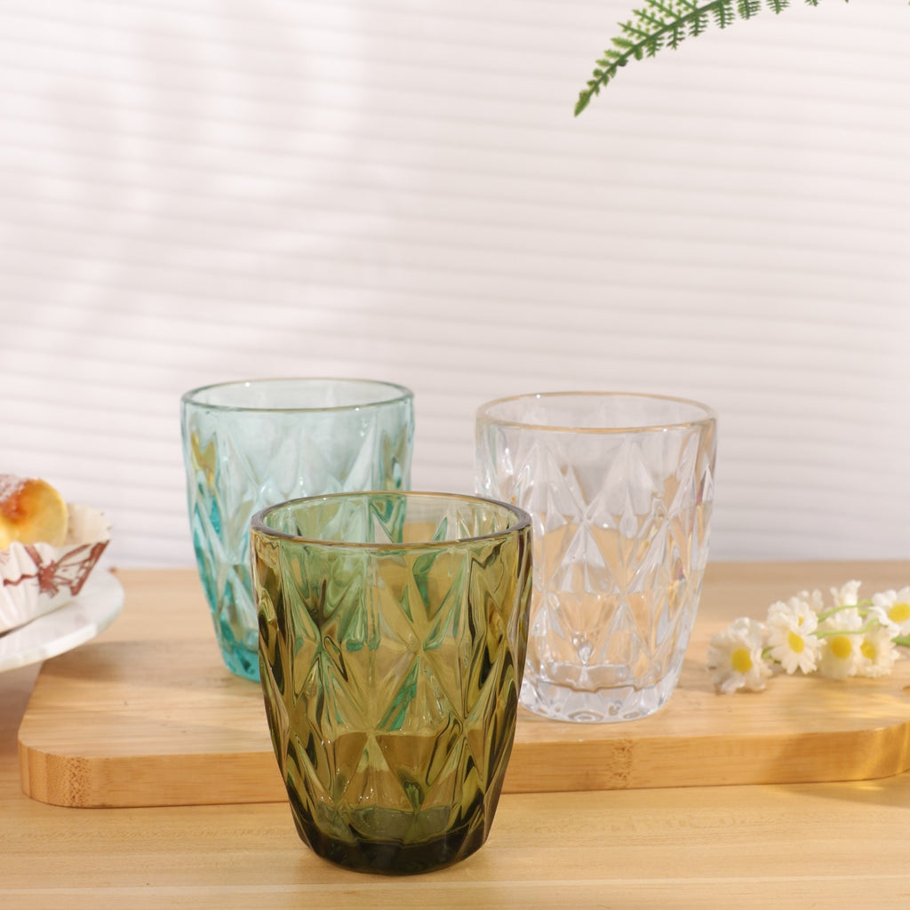 Set de 6 Vasos Colores , Vaso de Cristal agua de 300 ml, Vaso de Agua y Bebidas, Aptos para Lavavajillas (Verde)