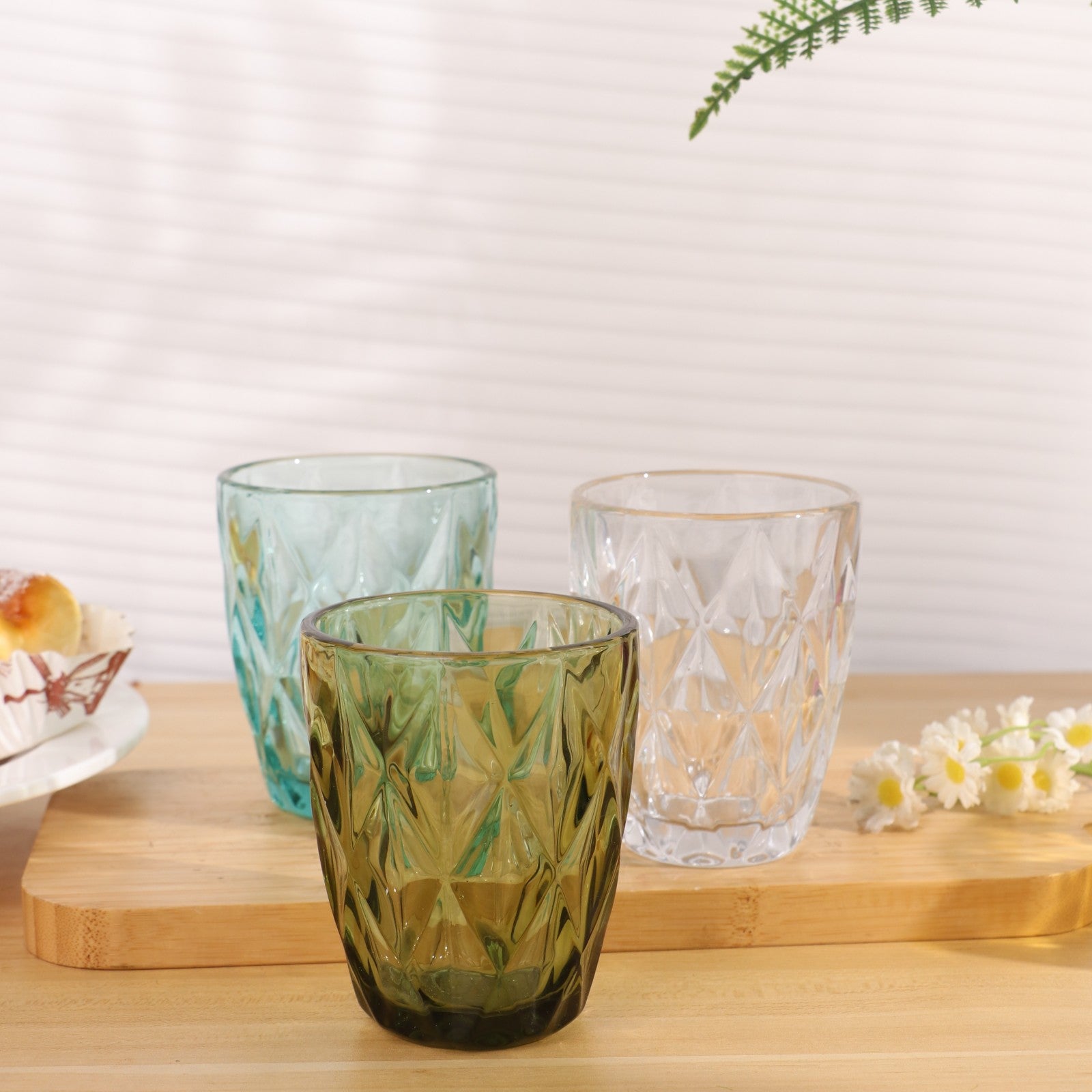 Set de 6 Vasos Colores , Vaso de Cristal agua de 300 ml, Vaso de Agua y Bebidas, Aptos para Lavavajillas (Verde)