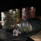 Set de 6 Vasos Colores de 250ml, Vaso de Cristal agua y Bebidas Alcohólicas con Patrón Girasol ,Aptos para lavavajillas