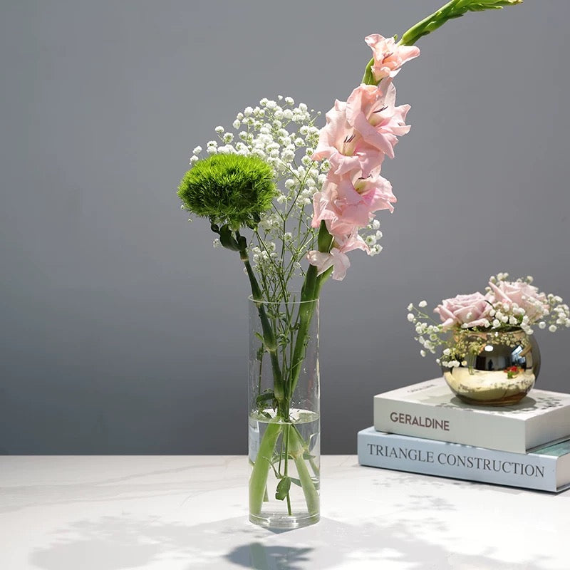 Jarrón de Flores de Cristal, Florero abombado de Vidrio, 26cm, 21cm y 26.5cm de Alto, Elegante y Sofisticado