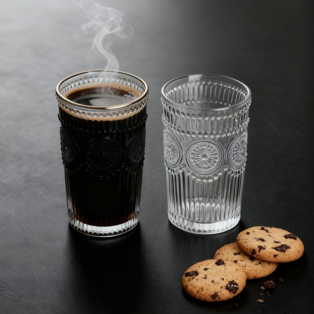 Set de 6 Vasos Transparentes de Cristales de 330ml con Patrón Girasol, Aptos para Lavavajillas