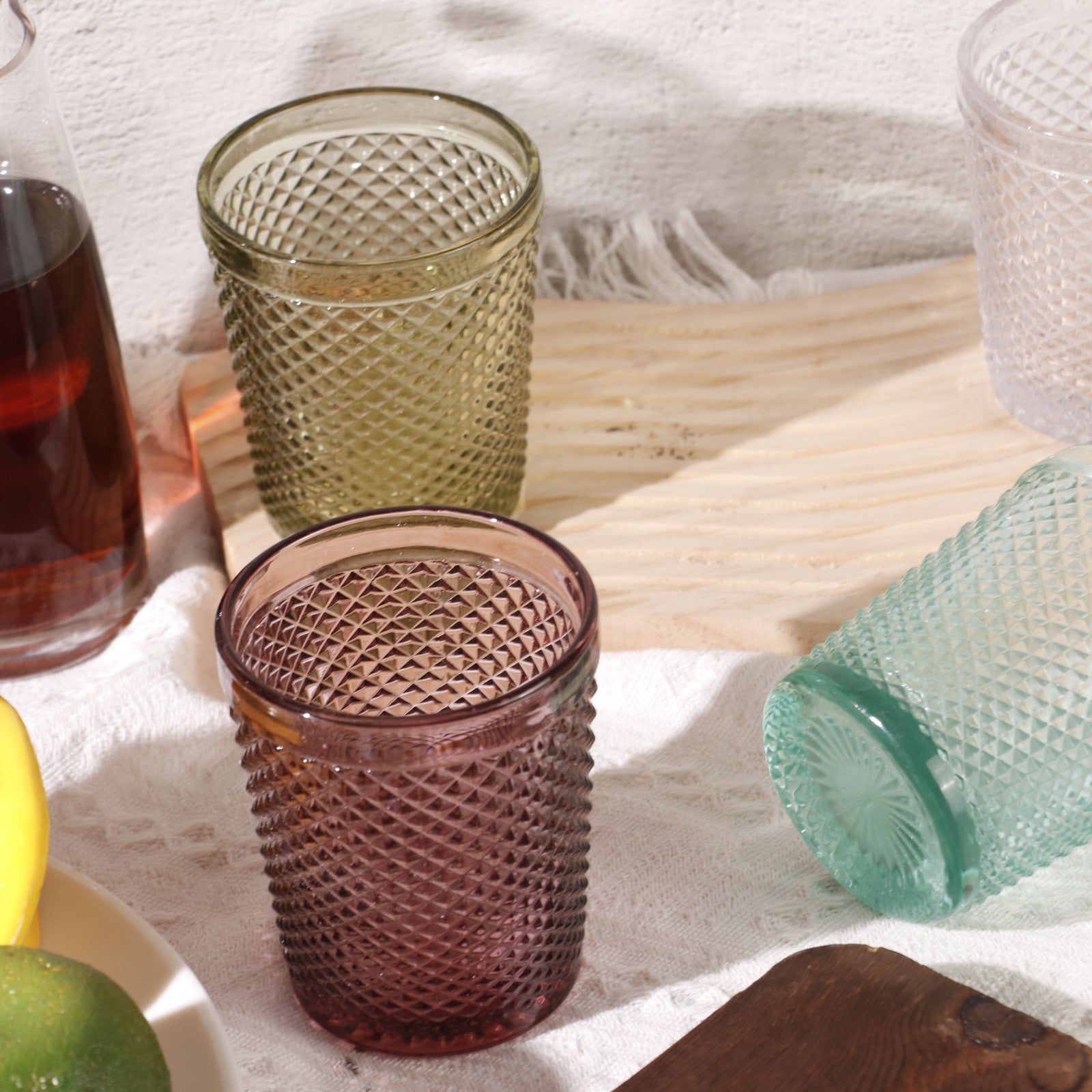Set de 6 Vasos de Cristal Colores de 250ml, Vasos de Agua y Bebidas, Aptos para Lavavajillas