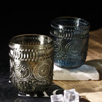 Set de 6 Vasos Colores de 250ml, Vaso de Cristal agua y Bebidas Alcohólicas con Patrón Girasol ,Aptos para lavavajillas
