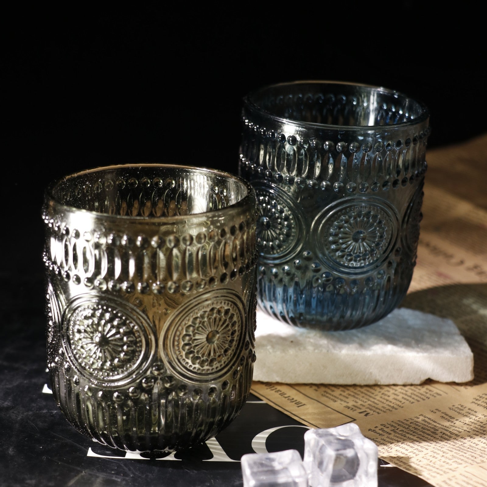 Set de 6 Vasos Colores de 250ml, Vaso de Cristal agua y Bebidas Alcohólicas con Patrón Girasol ,Aptos para lavavajillas