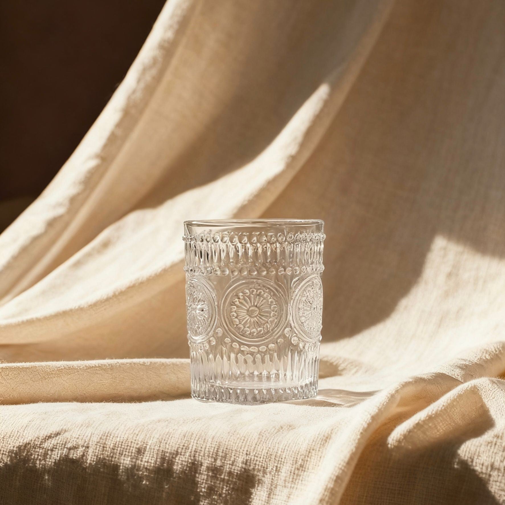 Set de 6 Vasos Transparentes de Cristales de 300ml con Patrón Girasol, Aptos para Lavavajillas