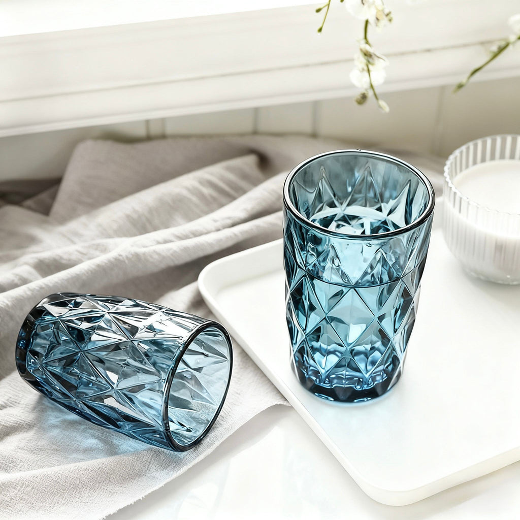 Set de 6 Vasos Colores, Vaso de Cristal agua de 360 ml, Vaso de Agua y Bebidas, Aptos para Lavavajillas