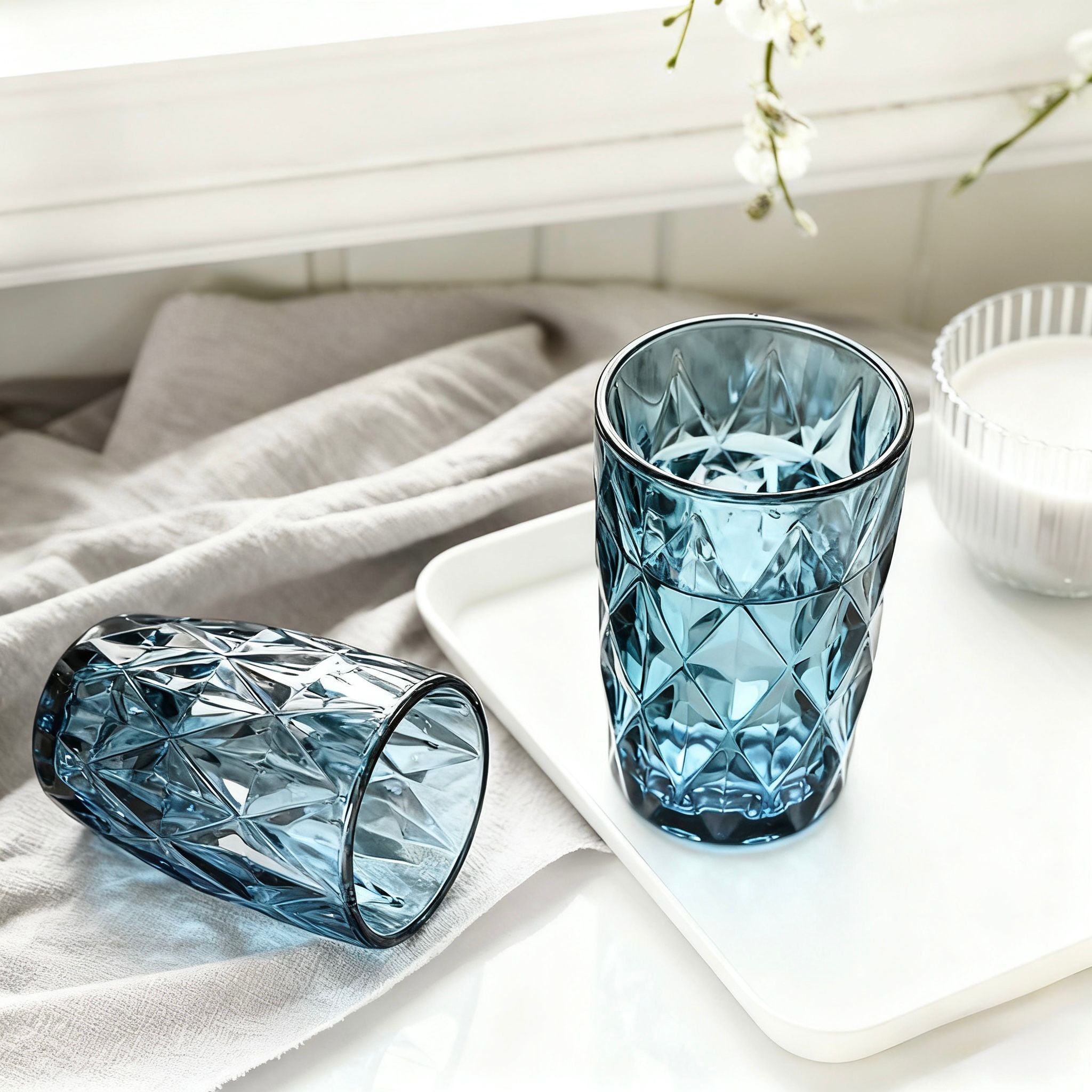 Set de 6 Vasos Colores, Vaso de Cristal agua de 360 ml, Vaso de Agua y Bebidas, Aptos para Lavavajillas