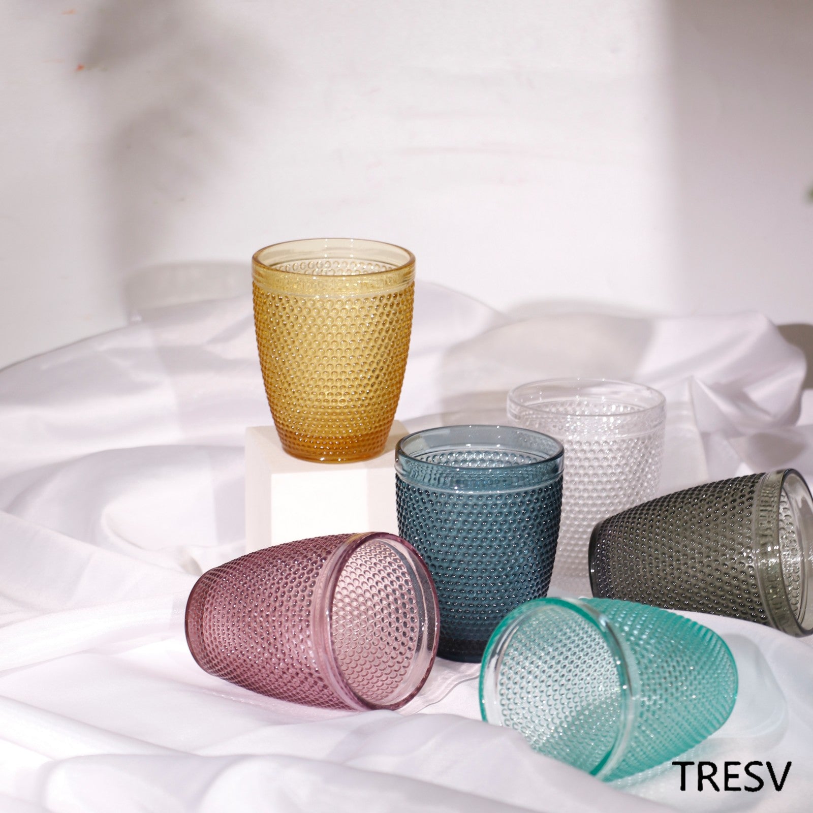 Set de 6 Vasos de Cristal de Colores 250ml ,Vidrio de Alta Calidad | Apto para Lavavajillas
