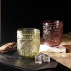 Set de 6 Vasos Colores de 250ml, Vaso de Cristal agua y Bebidas Alcohólicas con Patrón Girasol ,Aptos para lavavajillas