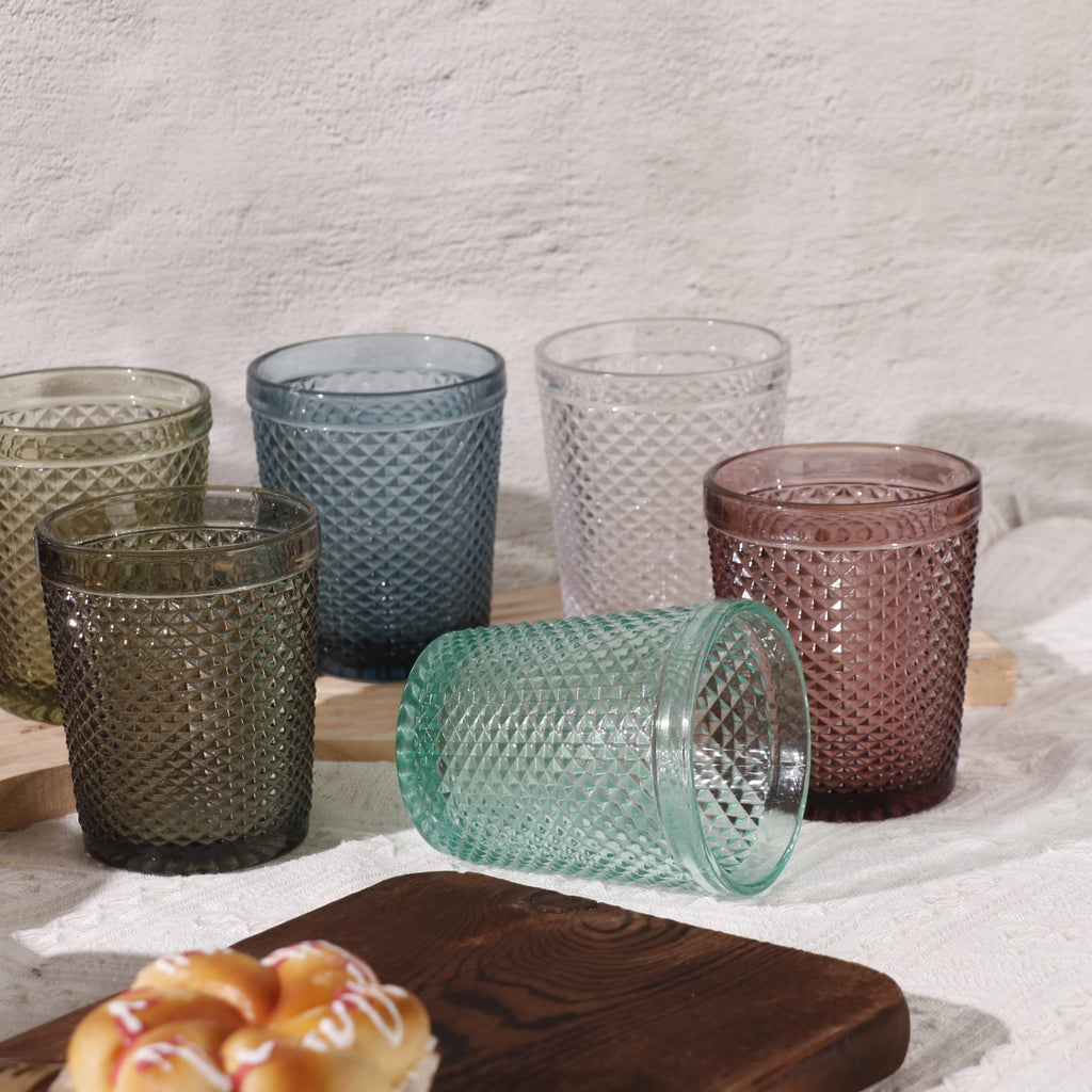 Set de 6 Vasos de Cristal Colores de 250ml, Vasos de Agua y Bebidas, Aptos para Lavavajillas