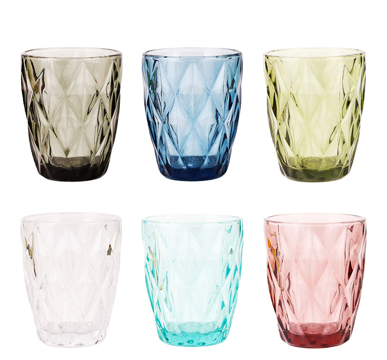 Set de 6 Vasos Colores o Transparente, Vaso de Cristal agua de 300 ml, Vaso de Agua y Bebidas, Aptos para Lavavajillas