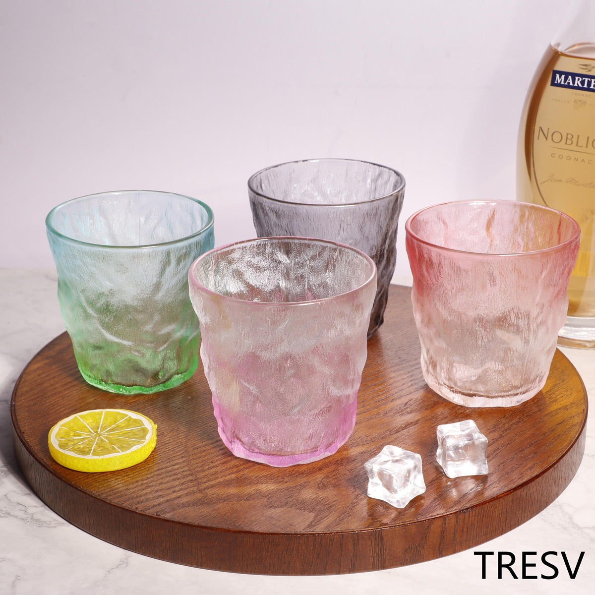 Set de 6 Vasos de cristal agua de Colores, Vasos de Cristal de 270 ml Multicolor y Transparentes, Aptos para Lavavajillas