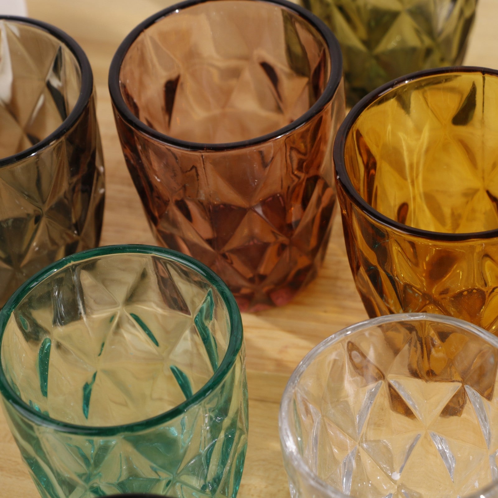 Set de 6 Vasos Colores o Transparente, Vaso de Cristal agua de 300 ml, Vaso de Agua y Bebidas, Aptos para Lavavajillas