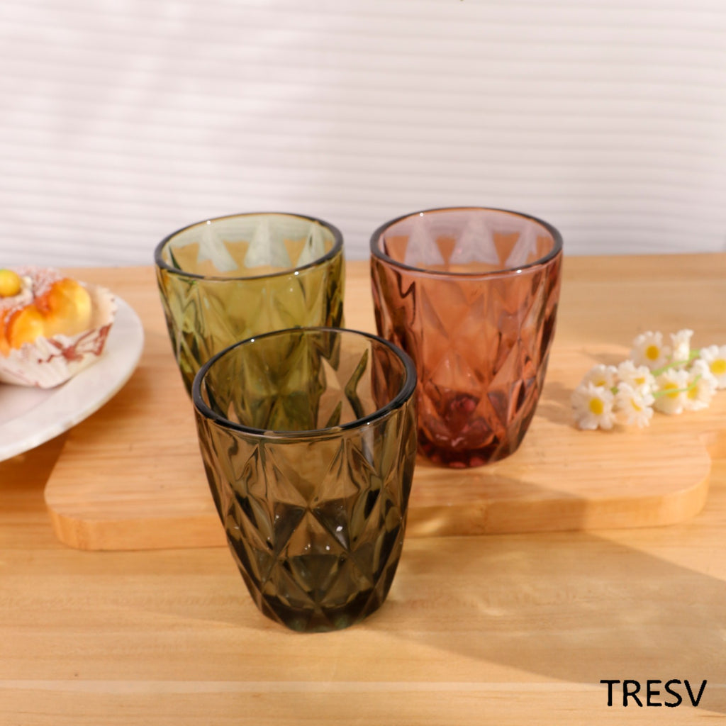 Set de 6 Vasos Colores, Vaso de Cristal agua de 300 ml, Vaso de Agua y Bebidas, Aptos para Lavavajillas (Gris)