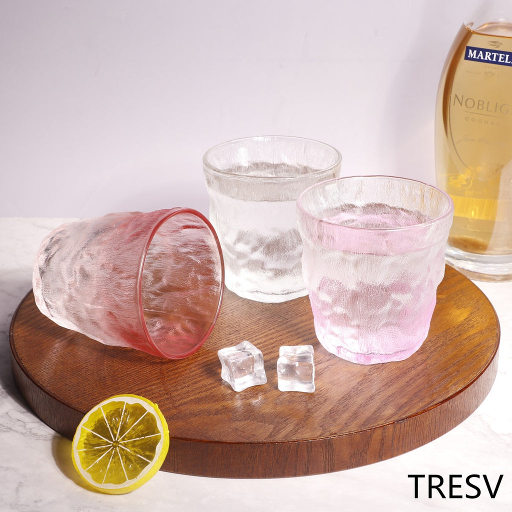 Set de 6 Vasos Colores o Transparente, Vaso de Cristal agua de 270 ml, Vaso de Agua y Bebidas, Aptos para Lavavajillas (Vaso Rosa 270ml)