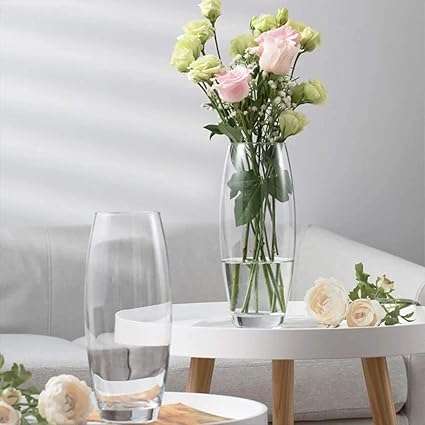 Jarrón de Flores de Cristal, Florero abombado de Vidrio, 26cm, 21cm y 26.5cm de Alto, Elegante y Sofisticado