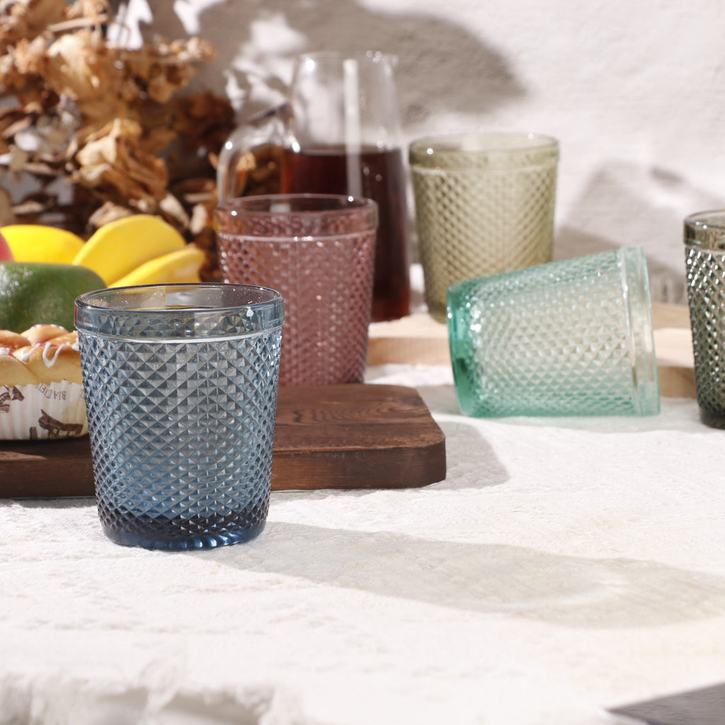 Set de 6 Vasos de Cristal Colores de 250ml, Vasos de Agua y Bebidas, Aptos para Lavavajillas
