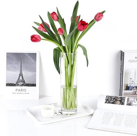 Jarrón de Flores de Cristal, Florero abombado de Vidrio, 26cm, 21cm y 26.5cm de Alto, Elegante y Sofisticado