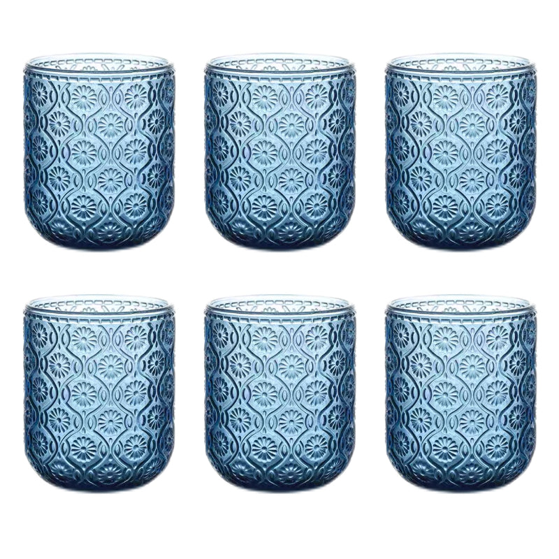 Set de 6 Vasos Colores de 250ml, Vaso de Cristal agua y Bebidas Alcohólicas con Patrón Girasol ,Aptos para lavavajillas
