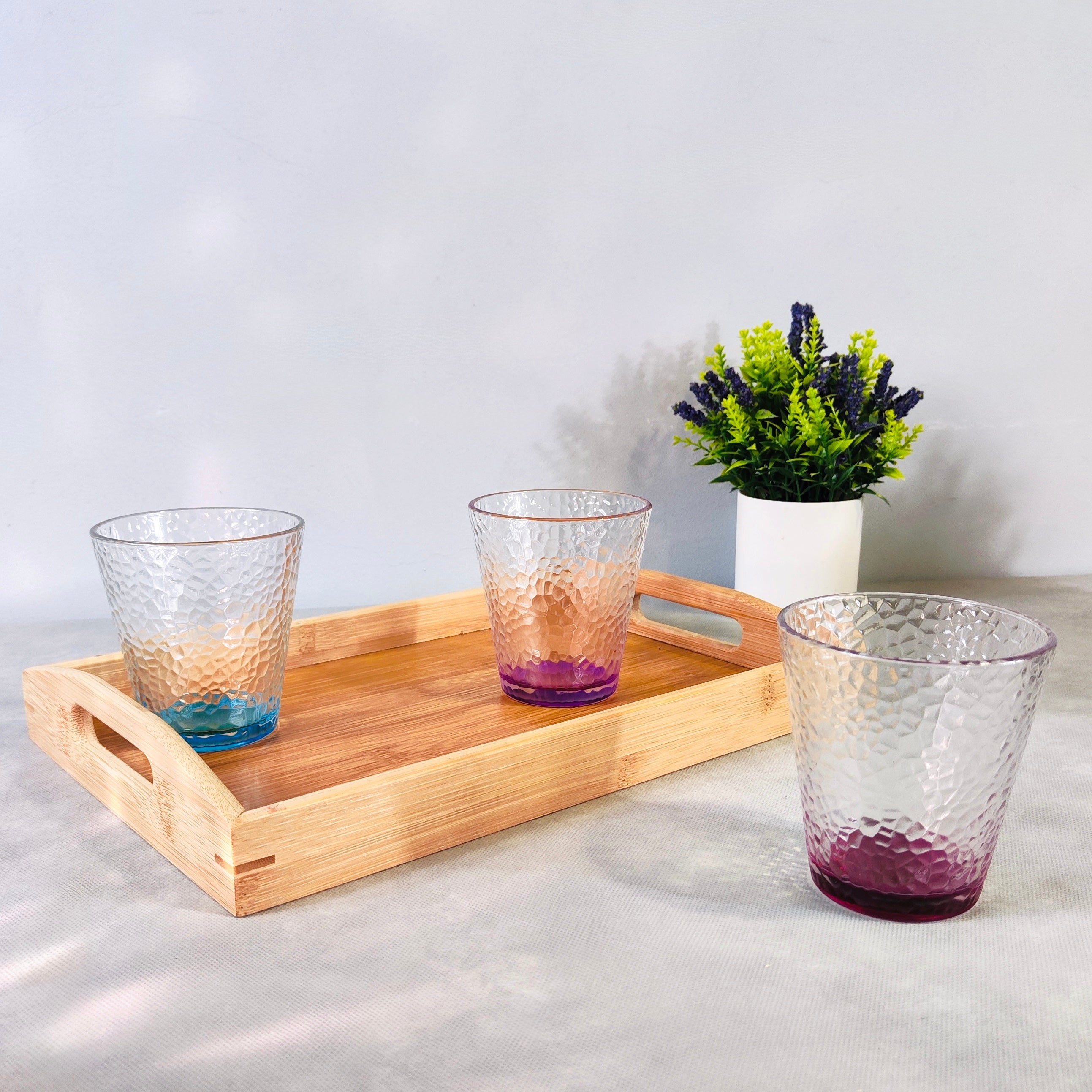 Set de 6 Vasos de cristal agua de Colores, Vasos de Cristal de 310ml Multicolor y Transparentes (310ml Color fondo)
