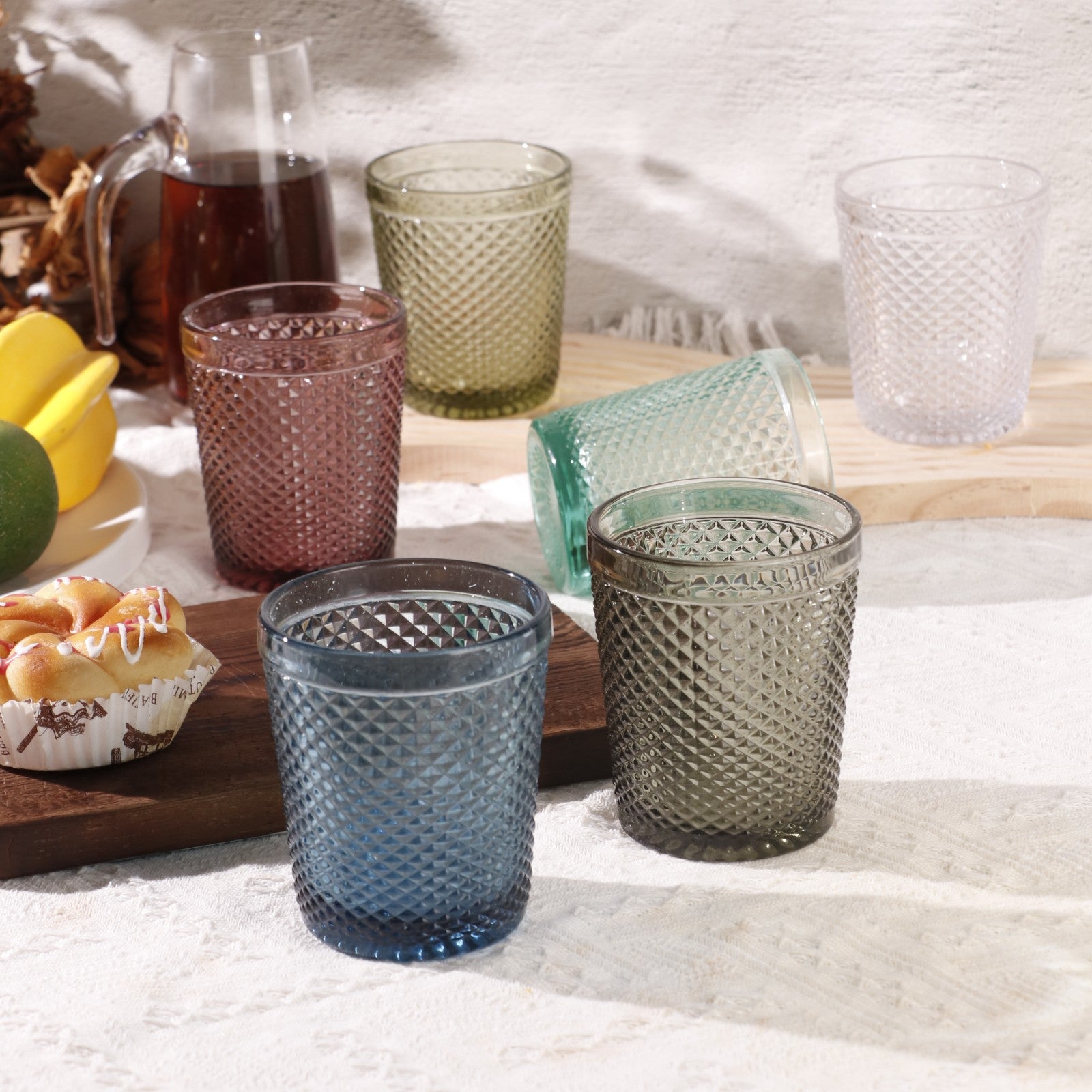 Set de 6 Vasos de Cristal Colores y Transparentes de 250ml, Vasos de Agua y Bebidas, Aptos para Lavavajillas