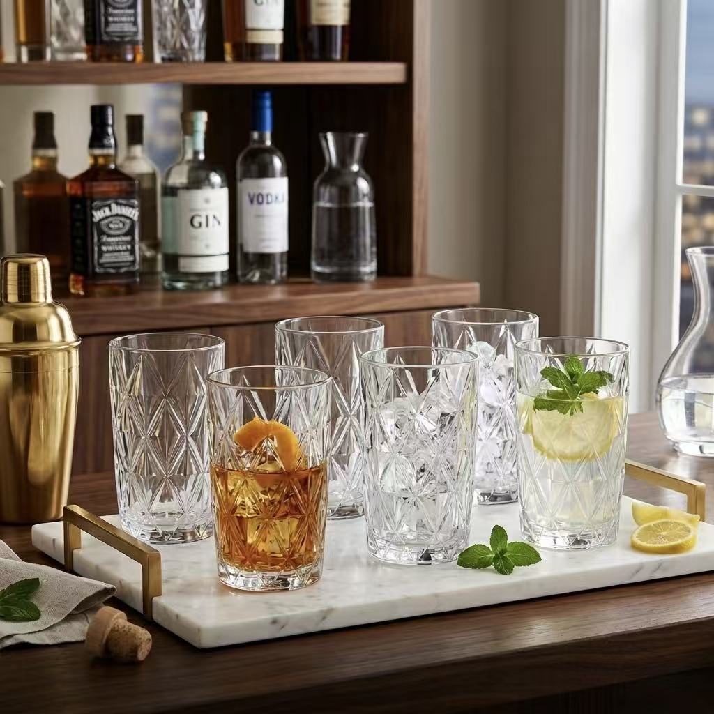 Set de 6 Vasos Transparente, Vaso de Cristal agua de 360 ml, Vaso de Agua y Bebidas, Aptos para Lavavajillas