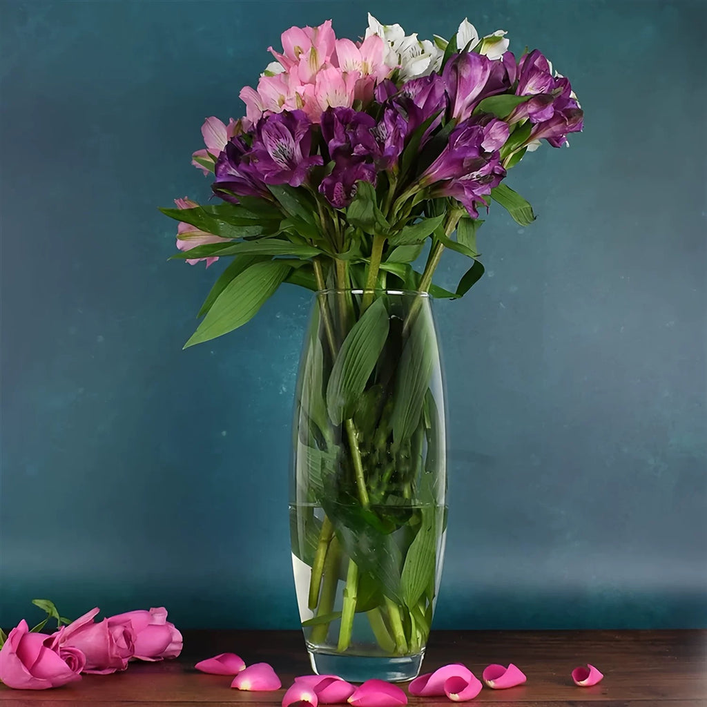 Jarrón de Flores de Cristal, Florero abombado de Vidrio, 26cm, 21cm y 26.5cm de Alto, Elegante y Sofisticado