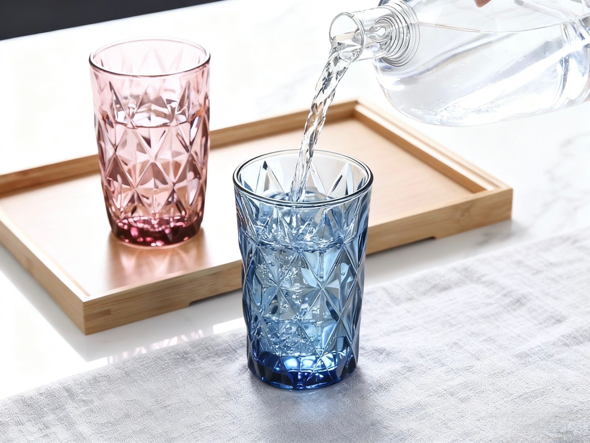 Set de 6 Vasos Colores, Vaso de Cristal agua de 360 ml, Vaso de Agua y Bebidas, Aptos para Lavavajillas