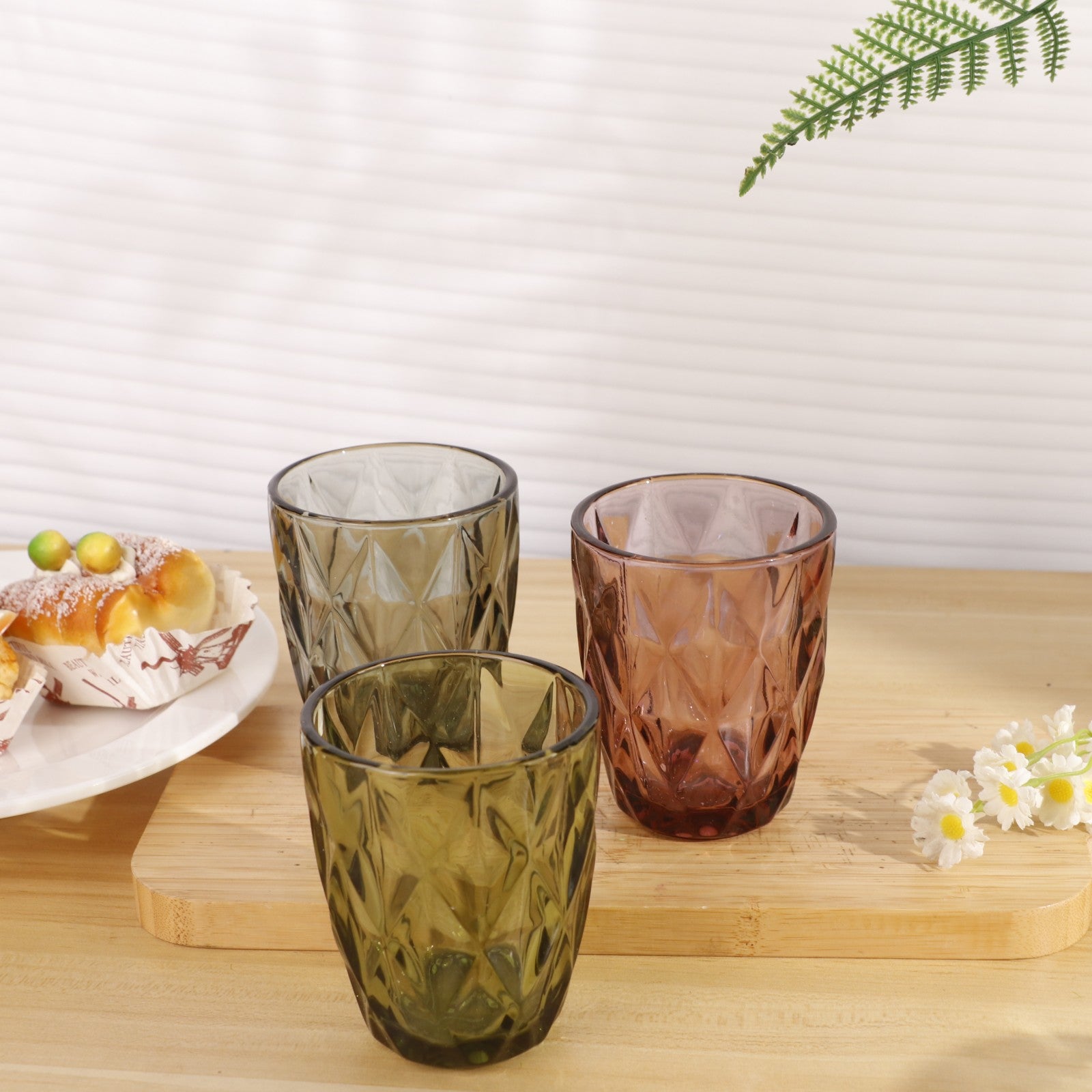 Set de 6 Vasos Colores , Vaso de Cristal agua de 300 ml, Vaso de Agua y Bebidas, Aptos para Lavavajillas (Verde)