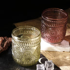 Set de 6 Vasos Colores de 250ml, Vaso de Cristal agua y Bebidas Alcohólicas con Patrón Girasol ,Aptos para lavavajillas