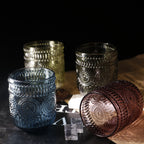 Set de 4 Vasos Colores de 250ml, Vaso de Cristal agua y Bebidas Alcohólicas con Patrón Girasol ,Aptos para lavavajillas