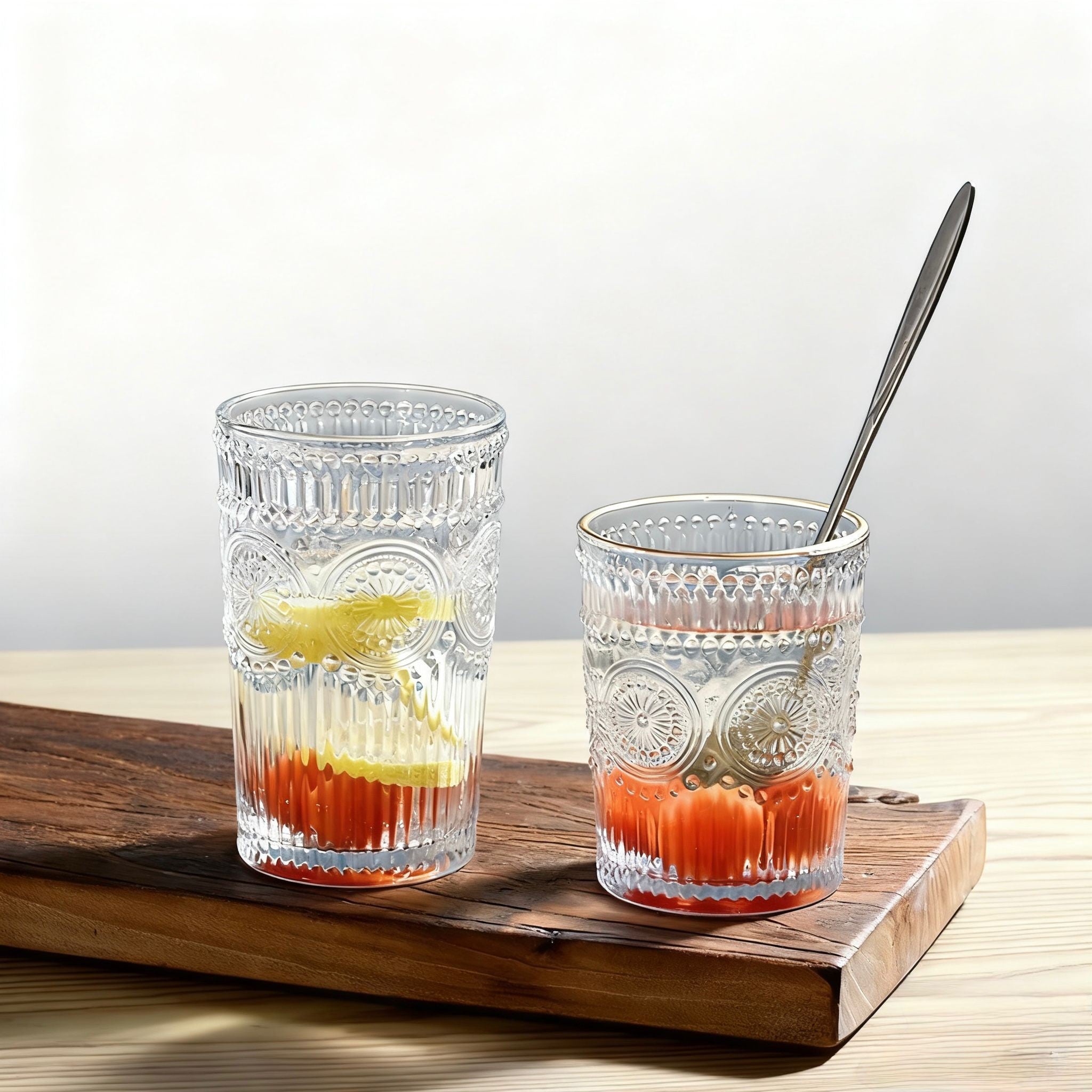 Set de 6 Vasos Transparentes de Cristales de 330ml con Patrón Girasol, Aptos para Lavavajillas