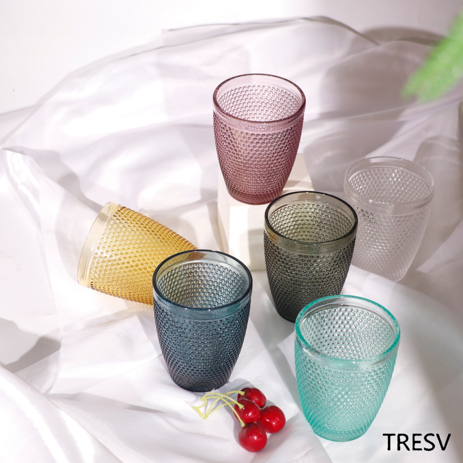 Set de 6 Vasos de Cristal de Colores 250ml ,Vidrio de Alta Calidad | Apto para Lavavajillas