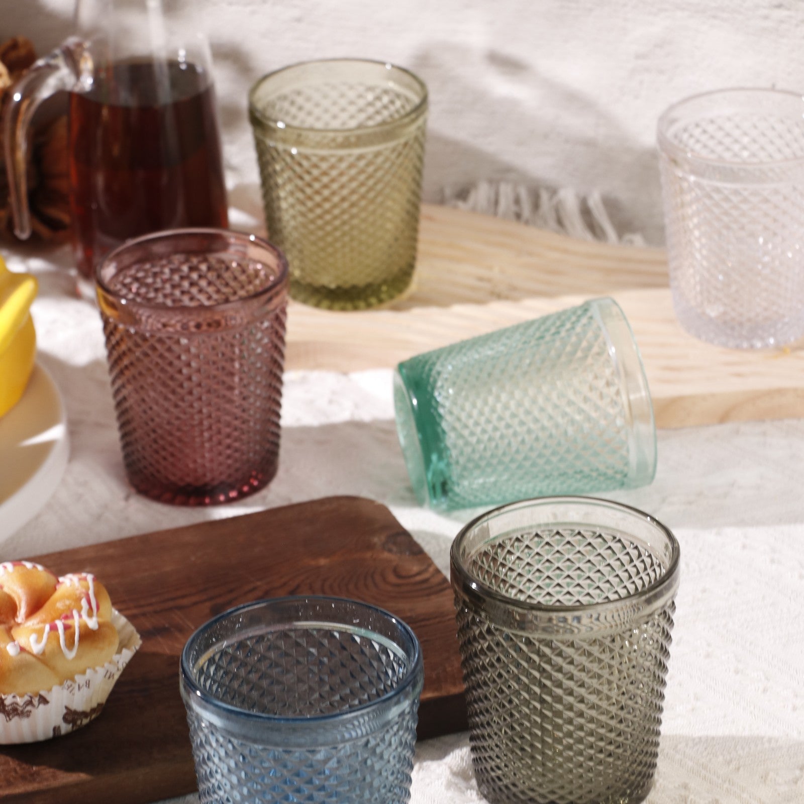 Set de 6 Vasos de Cristal Colores de 250ml, Vasos de Agua y Bebidas, Aptos para Lavavajillas