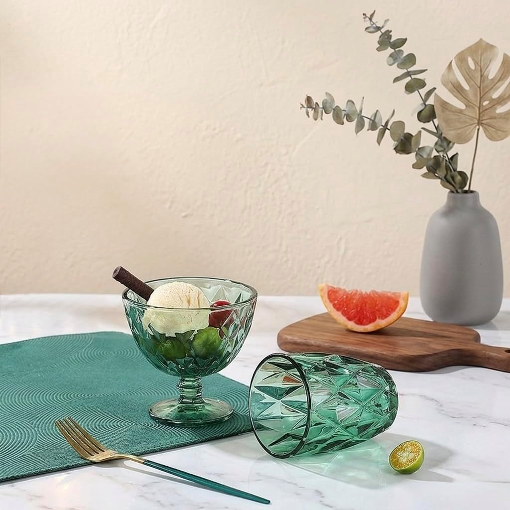 Set de 6 Vasos Colores o Transparente, Vaso de Cristal agua de 300 ml, Vaso de Agua y Bebidas, Aptos para Lavavajillas (Verde)