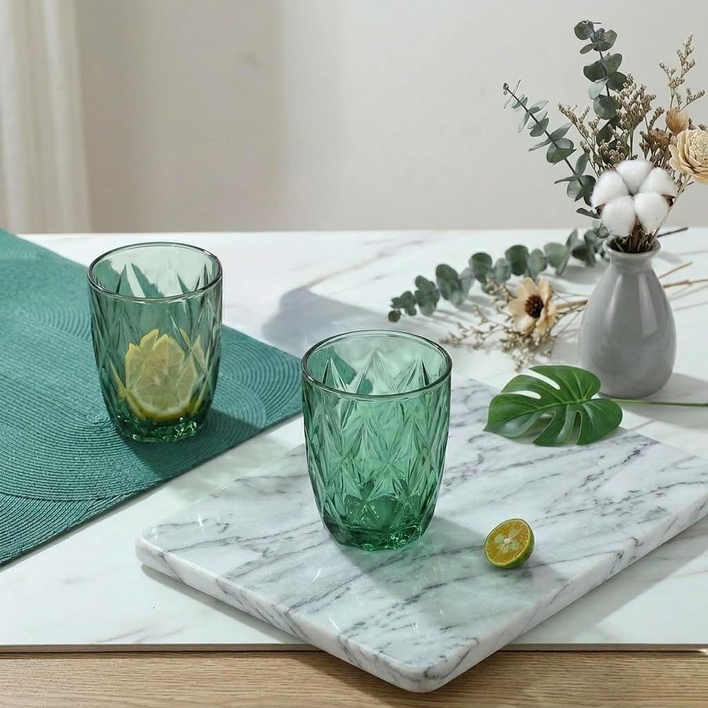 Set de 6 Vasos Colores o Transparente, Vaso de Cristal agua de 300 ml, Vaso de Agua y Bebidas, Aptos para Lavavajillas (Verde)